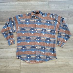 Vintage 80s Santana Longsleeve Mens Shirt Southwest Knit Wood Buttons Large